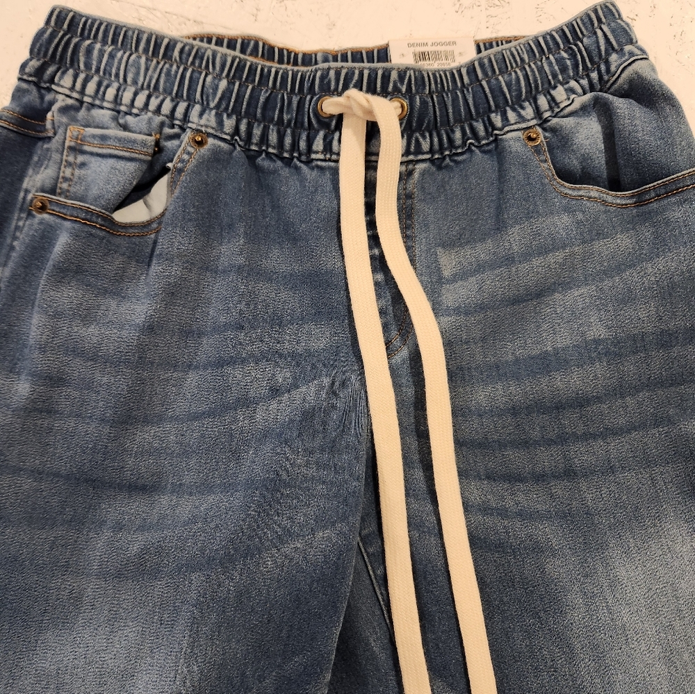 INC core denim jogger jeans fading drawstring stretch waist blue indigo - Picture 8 of 13